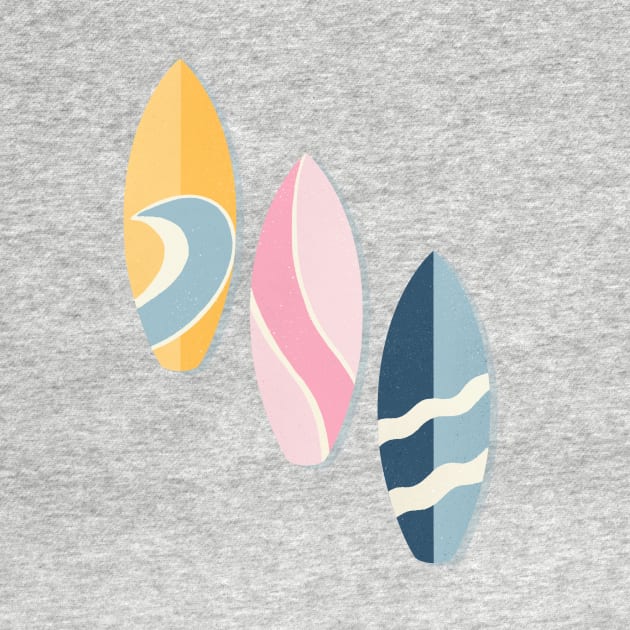 Yellow, pink and blue surfboards by Home Cyn Home 